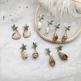 Dangle & Chandelier Gold Summer Beach Enamel Starfish Natural Seashell Minimalist Earrings Korean Fashion Conch Sea Snail Jewellery Handmade A