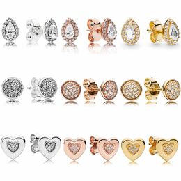 Teardrops Stud Heart Earring Original Sliver Rose and Gold color Shine Radiant For Women Wedding Gift Europe DIY Jewelry