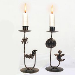 Candle Holders Halloween Pumpkin Ghost Bat Desktop Iron Holder Tea Light Decorations Classic Candles Display Stand Wax Decor