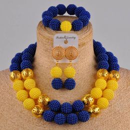 royal blue yellow african set simulated pearl nigerian beads wedding Jewellery sets FZZ10