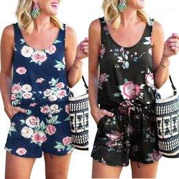 Short Jumpsuit Fashion 2021 Womens Summer Print O-Neck Sleeveless Women's Jumpsuits & Rompers