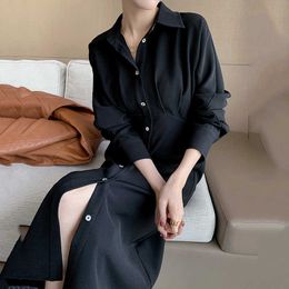 Office Elegant Shirt Dress Women Casual Button Up Long Sleeve White Midi Dresses Korean Summer Beach Vacation Streetwear 210709