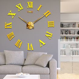 Roman Numeral Large Acrylic Mirror Wall Clock DIY Quartz Watch Single Face Clocks Modern Home Decoration Living Room Stickers