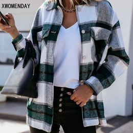 Shirts for Women Plaid Long Sleeve Button Collared 2021 Autumn Spring Fashion Loose Casual Black White
