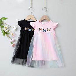 Baby Girls Dress Flying Sleeveless Girls' Dress Pure Colour Butterfly Kids Clothes Summer Cute Baby Princess Birthday Party Dress Q0716