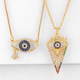 MOFLO 2020 ing Fashion Hollow CZ Turkish Blue Pendant Colorful Zircon Awl Evil Eyes Necklace