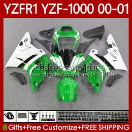 Motorcycle Bodywork For YAMAHA YZF-R1 YZF1000 YZF R 1 1000 CC 00-03 Bodys 83No.76 YZF Green white R1 1000CC 2000 2001 2002 2003 YZF-1000 YZFR1 00 01 02 03 OEM Fairing Kit