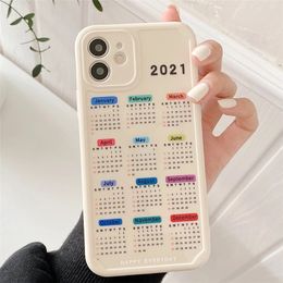 2021 Fashion Calendar Glossy Phone Case for iPhone X XR XS MAX 11 12 Pro Max mini 6S 7 8 Plus Soft TPU Shockproof Cover