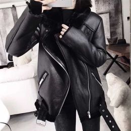 Aigo Winter Coat Thick Faux Leather Fur Sheepskin Female Jacket Casaco Feminino 211110