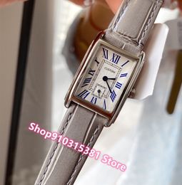 Famous Women Geometric Quartz Wristwatches Stainless steel Multi-function Watches Silver Grey Leather Roman Number Clocks 21mm