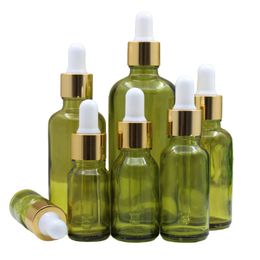 Olive Green Glass Pipette Bottle White Top Empty Essential Oil Essence Dropper Vials 5ml 10ml 15ml 20ml 30ml 50ml 100ml Cosmetic Refillable Container
