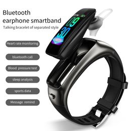 Wholesale TB02 Bluetooth Earphone Smart Bracelet 2 in 1 Noise Reduction with Mic 0.96" Heart Rate Blood Pressure Smart Band Music Headsets