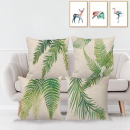 Cushion/Decorative Pillow Plant Series Cushion Cover Style Long Leaf Watercolor Linen Pillowcase Living Room Decoration