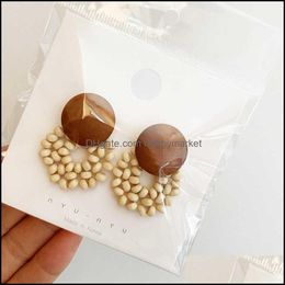 Charm Earrings Jewelry 2021 European And American Fashion Creative Handmade Geometric Wooden Bead Aessories Drop Delivery Ntu9H