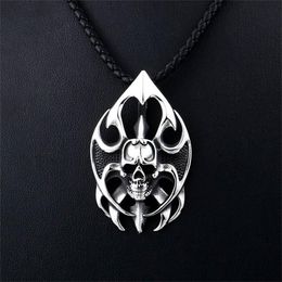 Pendant Necklaces Men's Stainless Steel Necklace Punk Flame Skull Gothic Party Jewellery Gift For Motorcycle Riders