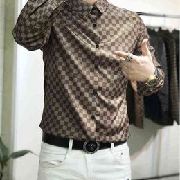 2021 New Long Sleeve Shirt Light Luxury Autumn Large Korean Fashion Printing Fashion Handsome Casual Men's Plaid Shirt 4XL G0105