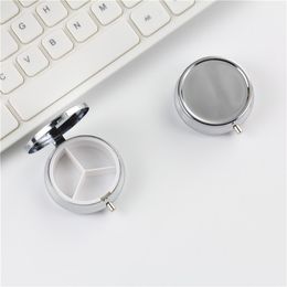 Metal 3 Grid Pill Box boxes Organiser Medicine Organiser Container Case Round Jewellery Storage Pocket Portable Silver Colour