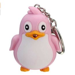 Cute Fat Pink Penguin Wear Scarfs LED Key Chain Sound & Emit Light Min Flashlight Luminous Key Ring Cell Accessories Keychains G1019