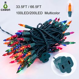 US Plug Рождественская елка Light 100LEDS 200LEDS Светодиодные Строки Строки UL Сертифицированы Зеленый провод Праздник Сказочная лампа для Рождества Патио Венок Гарландия Украшения