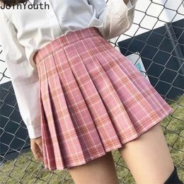 Joinyouth Sweet Pleated Skirt Girls Mini Skirts Cute Women School Uniforms Ladies Harajuku Preppy Style Plaid Kawaii Faldas 210311