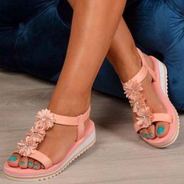 Women Sandals Shoes Open Toe Flowers Elegant Sweet Fashion Comfort Ladies Thick Bottom Sandals Shoes Women's Sexy Wedge Heels Y0305