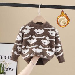 Boys Girls Sweater Knitting Cotton 2021 Fashion Warm Winter Autumn Plus Thicken Velvet Baby Kids Teenagers Children Clothing Y1024
