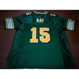 001 Edmonton Eskimos #15 Ricky Ray White Green real Full embroidery College Jersey Size S-4XL or custom any name or number jersey