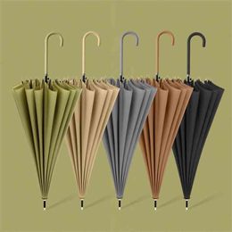 16 Bone Straight Handle Rain Umbrella Fresh Long Reinforce Wind Resistant Daily Colorful 210721