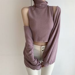 Turtleneck Pullovers Vest Knitted Sweaters Retro Loose Female Jumper Femme Tops Clothe With Bat Sleeve Shawl 210525