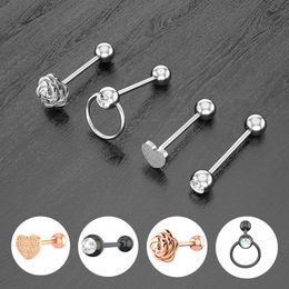 Tongue Ring Flower Stud Barbell Piercing Bar Stainless Steel Rose Gold Cartilage Earring Helix for Women Body Jewellery