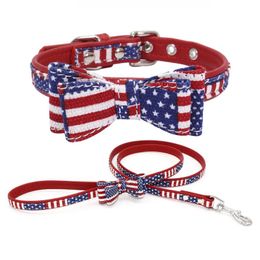 Dog Collars & Leashes Double-deck Fabric Art Pets Bow A Collar For Horse World Cup National Flag Colour Chain Tow Rope