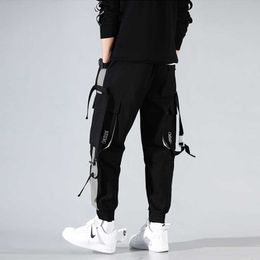 2021 Men's Harem Joggers Harajuku Sweatpant Hip Hop Trousers Sweatpants Men's Fashion Ribbons Colour Block Pockets Cargo Pants X0723