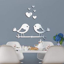 Wall Stickers Love Bird Acrylic Mirror Sticker Baby Bedroom Decor Living Room Home Decoration Accessories