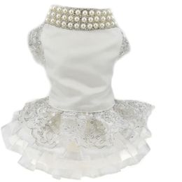 Luxury Lace Pearl Dog Dress Summer Dog Apparel Formal Princess Pet Skirt Embroidery Dogs Wedding Dresses for Small Medium Girl Doggy Chihuahua Poodle White L A305