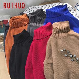RUIHUO Solid Knitted Turtleneck Sweater Men Clothing Turtleneck Men Sweater Fashion Pullover Men Sweaters M-2XL 2021 Y0907