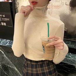 Autumn Slim Women Sweater Knitted Turtleneck Elastic Female Pullover Sweater Long Sleeve Cotton Clothes Sueter Mujer 10607 210528