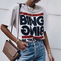 Letter Print Boho Tees Women Summer Short Sleeve Round Neck Cotton T-Shirts Shirts Casual Vintage Cozy Soft Tshirts Tops 2021 210311