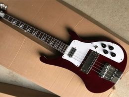 Red Wine body 4 strings Electric Bass Guitar with White Pickguard,Neck Through body,Chrome Hardware,Provide custom service