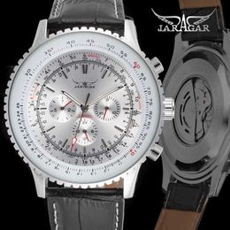 Fashion Automatic Mechanical Watch Men JARAGAR Self-Wind Sport Watches Hour Week Date Leather Multifunction Wristwatches Q0902