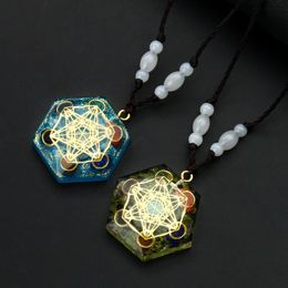 olivine jewelry Australia - Pendant Necklaces 7 Chakra Natural Crystal Hexagon Metatron Cube Necklace Gem Blue Glitter Olivine Reiki Healing Meditation Quartz Jewelry