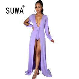 2 Piece Set Women Fashion Neon Clothes Long Sleeve Midi Dress Retro + Panties Sexy Party Night Club Two Outfits 210525