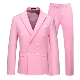2021 Tuxedo Suit Men's Business Work Groom Wedding Dress Formal Suit Fit Double Breasted Suit Jacket with Pants 10colour X0909