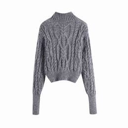 Evfer Women Autumn Fashion Knitted Za Grey Turtleneck Pullover Tops Female Casual Long Sleeve Short Thick Sweaters Girls Jumpers Y1110
