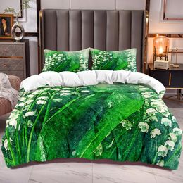 Bedding Sets Botanical Duvet Cover With White Flowers Green Leaves Comforter Teens Adults Microfiber Soft