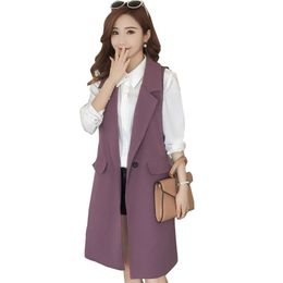 Spring Elegant Purple Women's Vest Office Lady Korean Long Sleeveless Jacket Fashion Slim Black Female Coat Veste Femme 210817