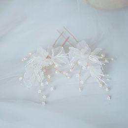 yarn flower pins bridal clips pearls wedding Jewellery piece handmade women accessories hairpins