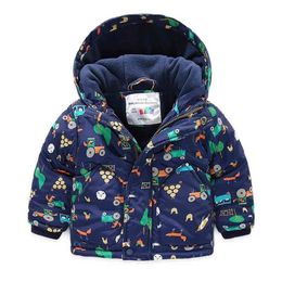 Freddo inverno 2-7 8 9 10 anni imbottito in cotone imbottito ispessimento più velluto con cappuccio giacca da auto in cartone animato per bambini neonati 210701