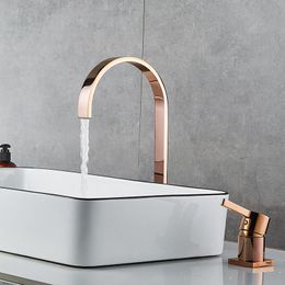 Bathroom Sink Faucets Basin Faucet Super Long Pipe Two Holes Rose Gold Widespread Tap 360 Rotating