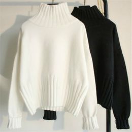 High Quality Autumn Winter Turtleneck Pullover Sweater Women Plus Size Knitted s Jumpers Soft White Black 210922