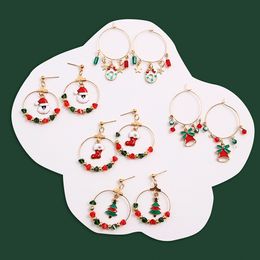 Trendy Geometric Santa Claus Stockings Dangle Earrings for Women Round Colorful Beads Bell Big Earrings Jewelry Christmas Gifts